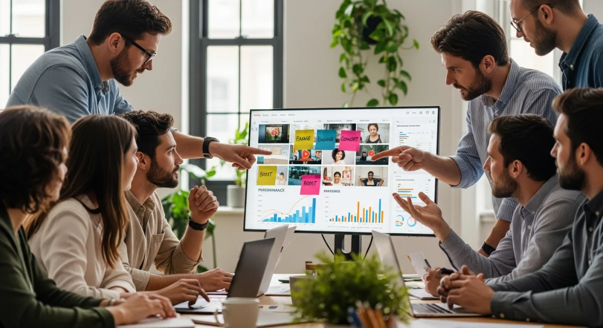 Écran de smartphone vertical montrant une vidéo Short en cours de visionnage avec des métriques d'engagement visibles et des interactions utilisateurs animées
