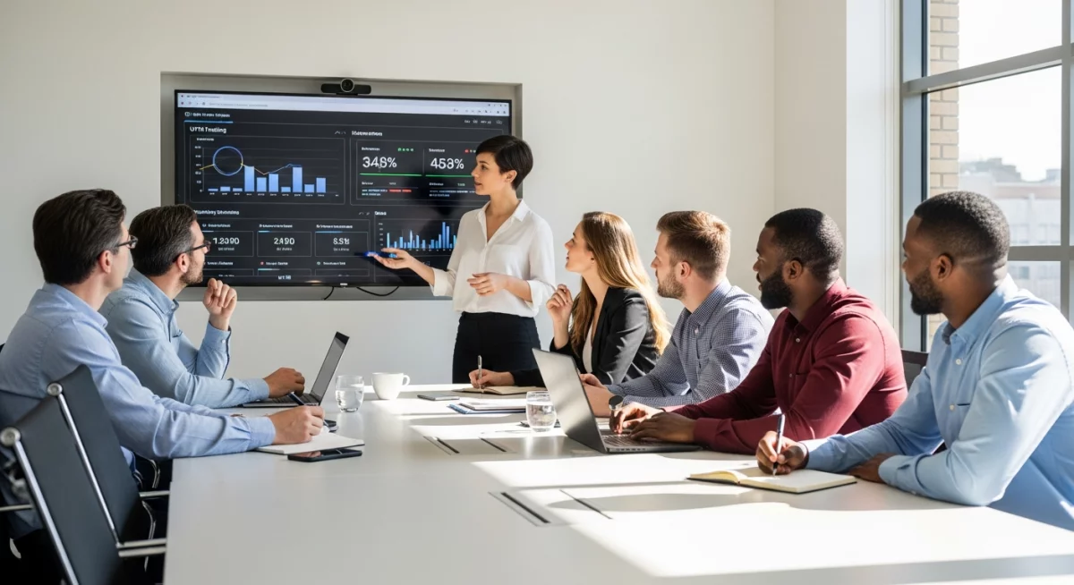 Tableau de bord Google Analytics affichant les données de trafic segmentées par source, médium et campagne UTM