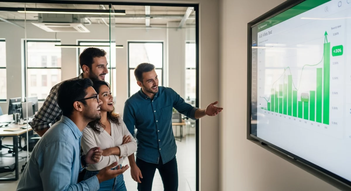 Écran d'ordinateur affichant deux versions d'une page web côte à côte avec des indicateurs de performance et graphiques de comparaison